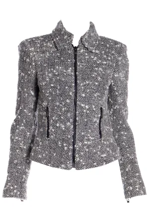 1990s Gianni Versace Couture Black & White Boucle Wool Zip Front Jacket