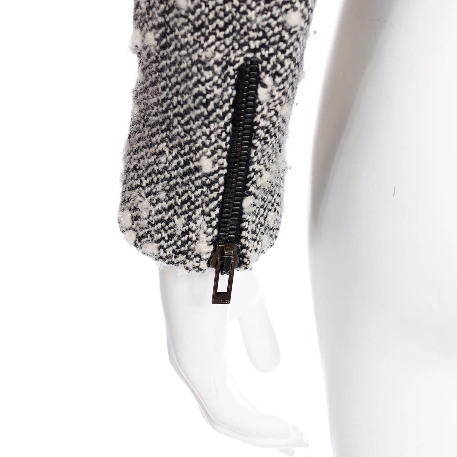 1990s Gianni Versace Couture Black & White Boucle Wool Zip Front Jacket