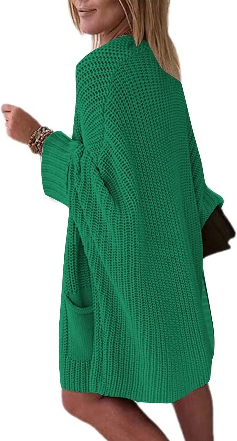 2023 Fall Casual Cardigan Sweaters for Women Long Sleeve Full Zipper Oversized Chunky Knit Cardigans Jacket Coat