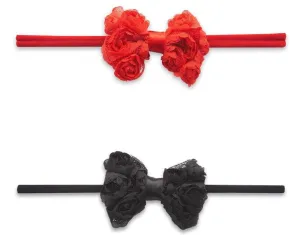 Baby Bling Mini Rose Bow 2pc Skinny Headband Set-Red Black