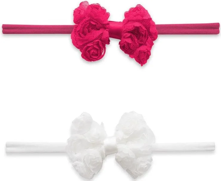 Baby Bling Mini Rose Bow 2pc Skinny Headband Set
