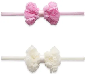 Baby Bling Mini Rose Bow 2pc Skinny Headband Set