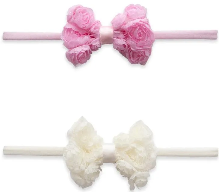 Baby Bling Mini Rose Bow 2pc Skinny Headband Set