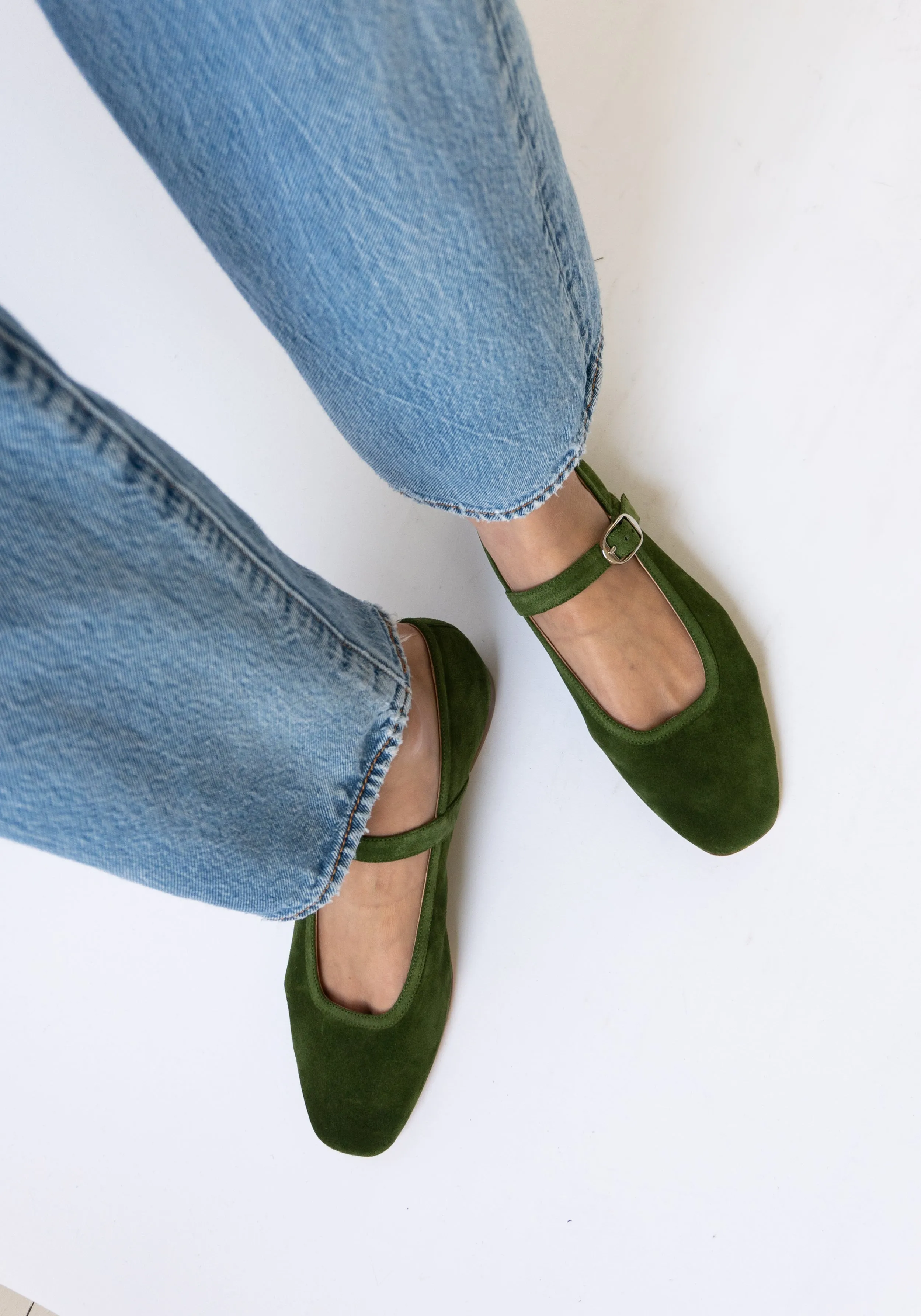 Ballet Mary Jane in Green Suede