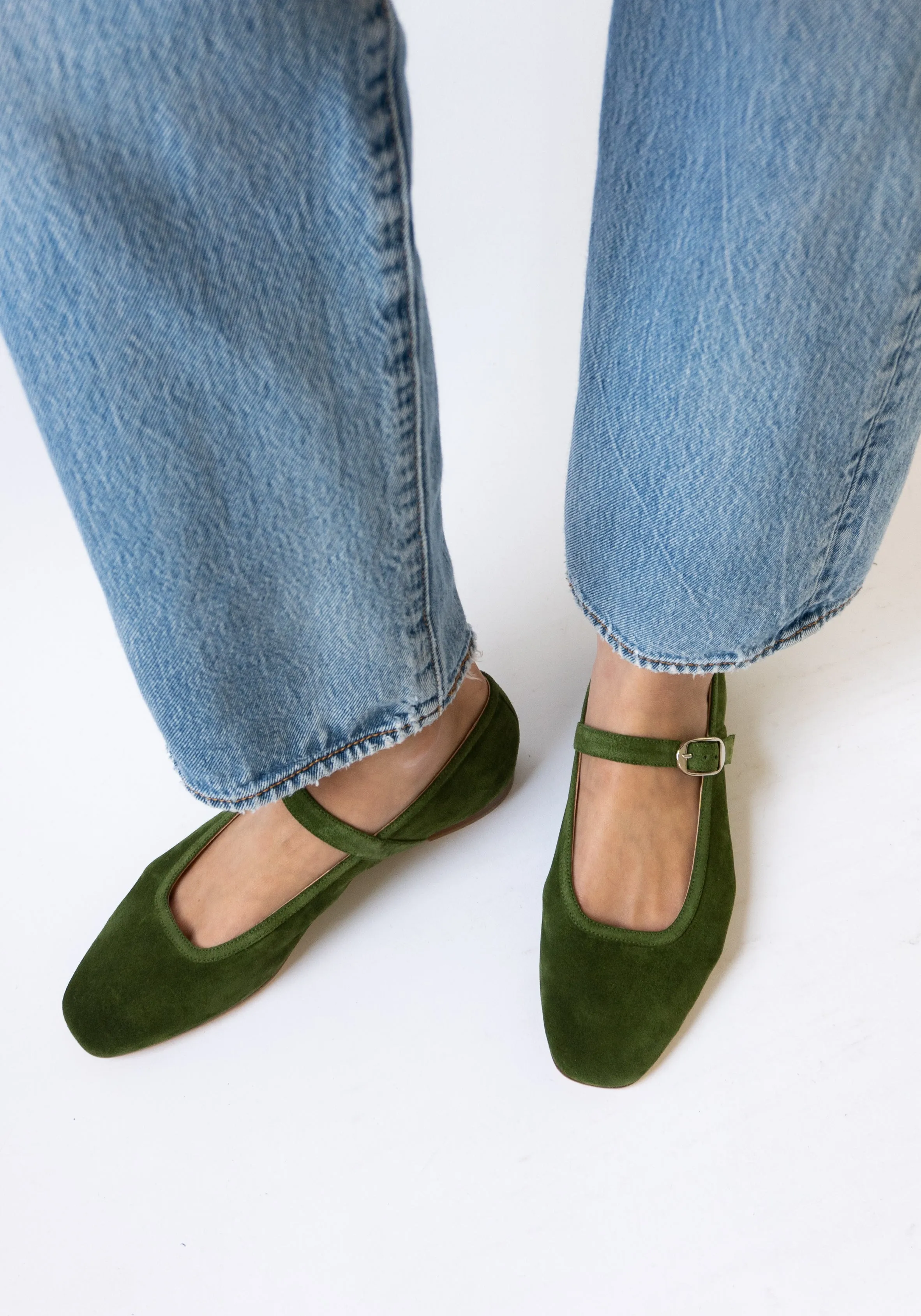 Ballet Mary Jane in Green Suede