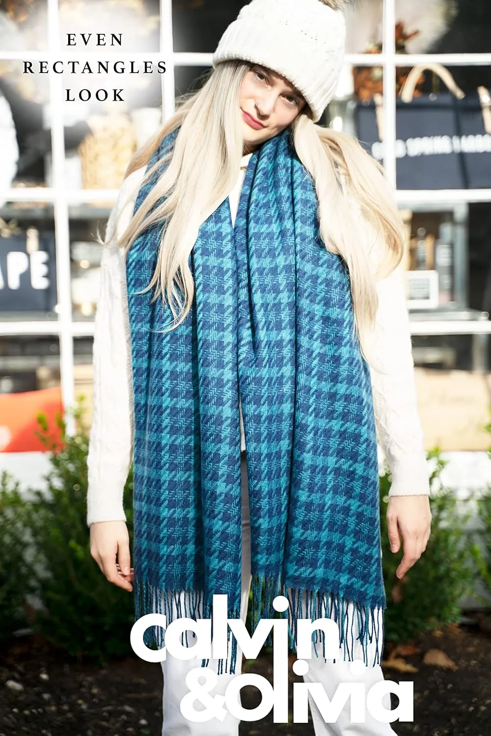 CALVIN & OLIVIA Women's Fall Winter Scarf Thick Classic Plaid Scarf Wrap Warmth Soft Oversized Cashmere Feel Scarves