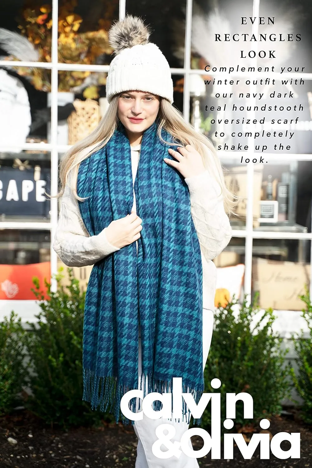 CALVIN & OLIVIA Women's Fall Winter Scarf Thick Classic Plaid Scarf Wrap Warmth Soft Oversized Cashmere Feel Scarves