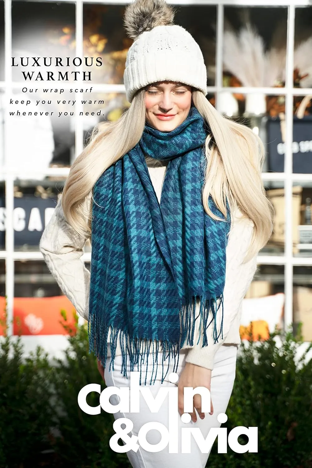 CALVIN & OLIVIA Women's Fall Winter Scarf Thick Classic Plaid Scarf Wrap Warmth Soft Oversized Cashmere Feel Scarves
