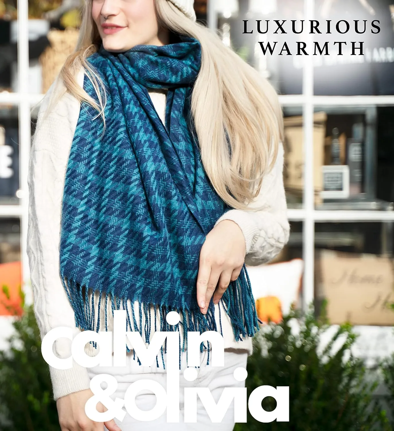CALVIN & OLIVIA Women's Fall Winter Scarf Thick Classic Plaid Scarf Wrap Warmth Soft Oversized Cashmere Feel Scarves