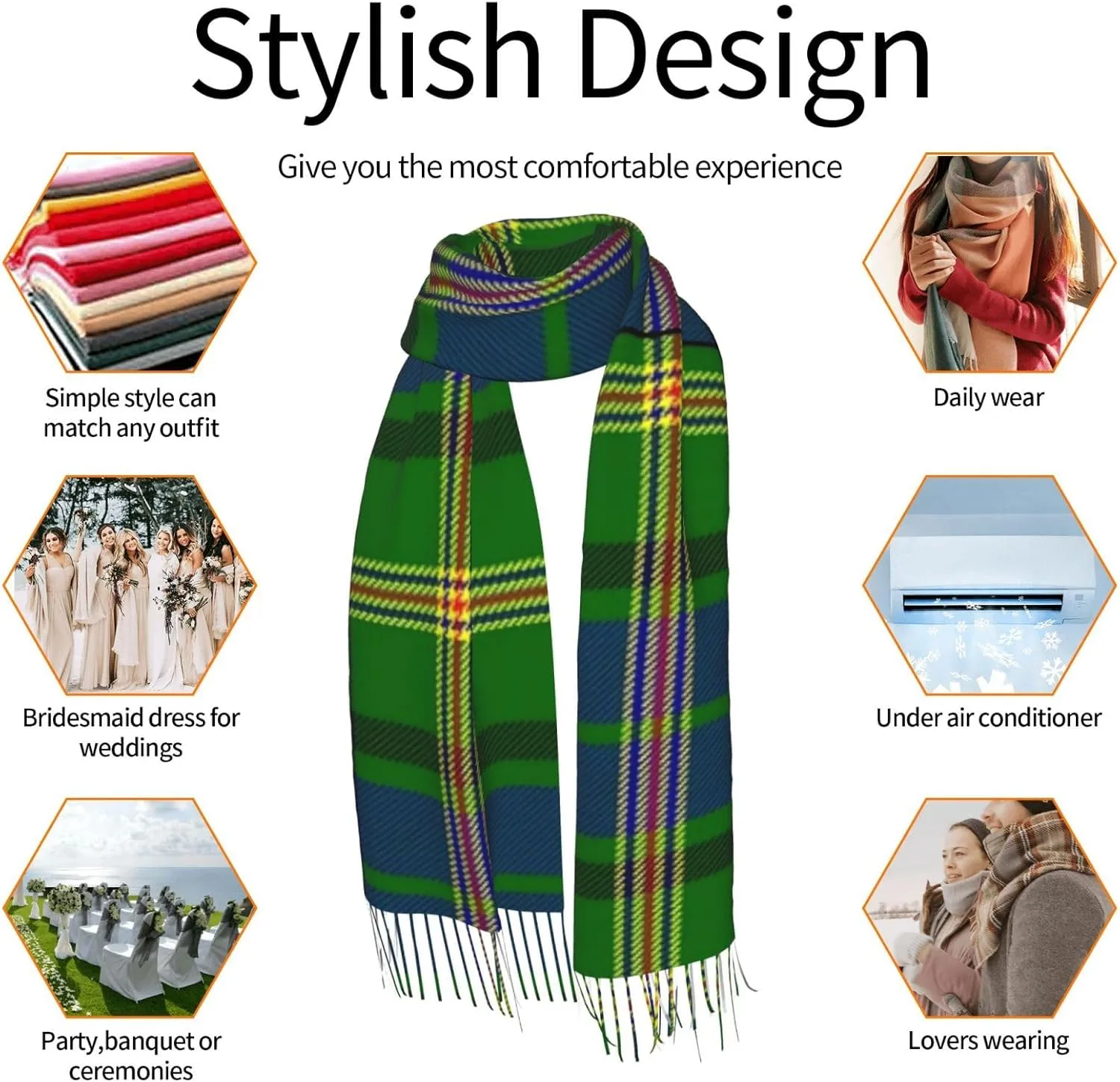 Clan Stewart Hunting Tartan Imitation Cashmere Tassel Scarf Winter Scarf Autumn Softest Classic Warm