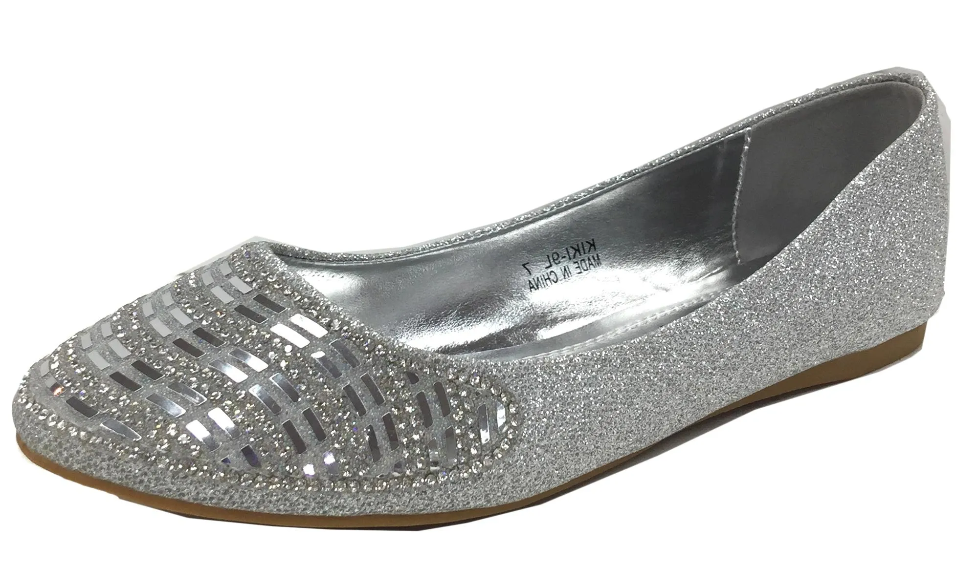 Elegant Footwear Women's Rhinestone Studded Slip On Ballet Flat