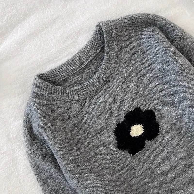 embroidery soft sweater round neck long-sleeved top     S4689