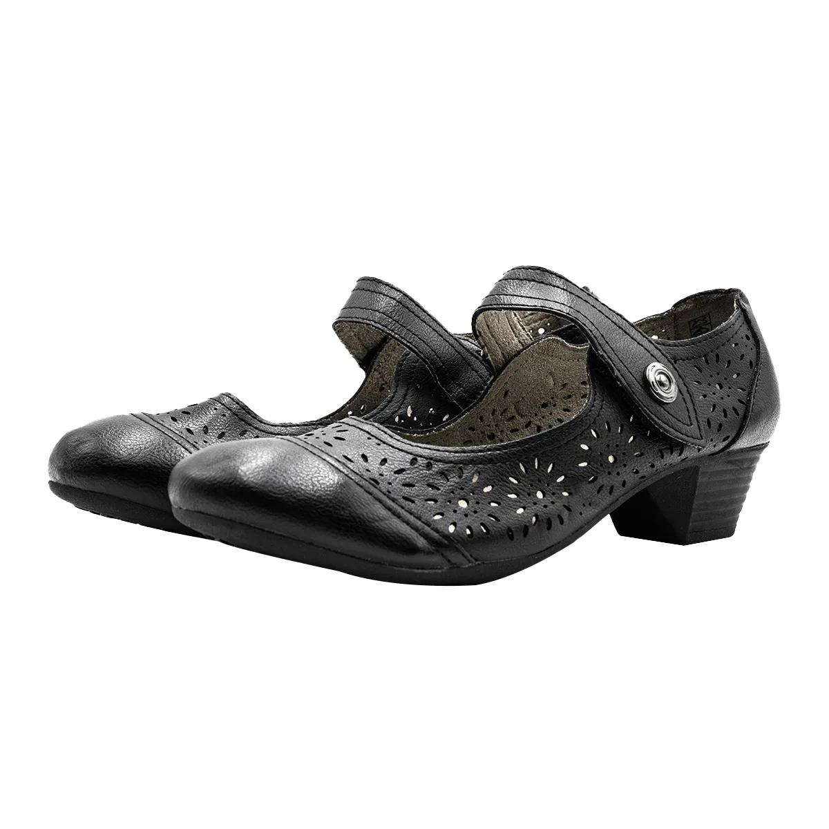 Footflex Mary Jane Ballerinas Leather Black Colour For Women