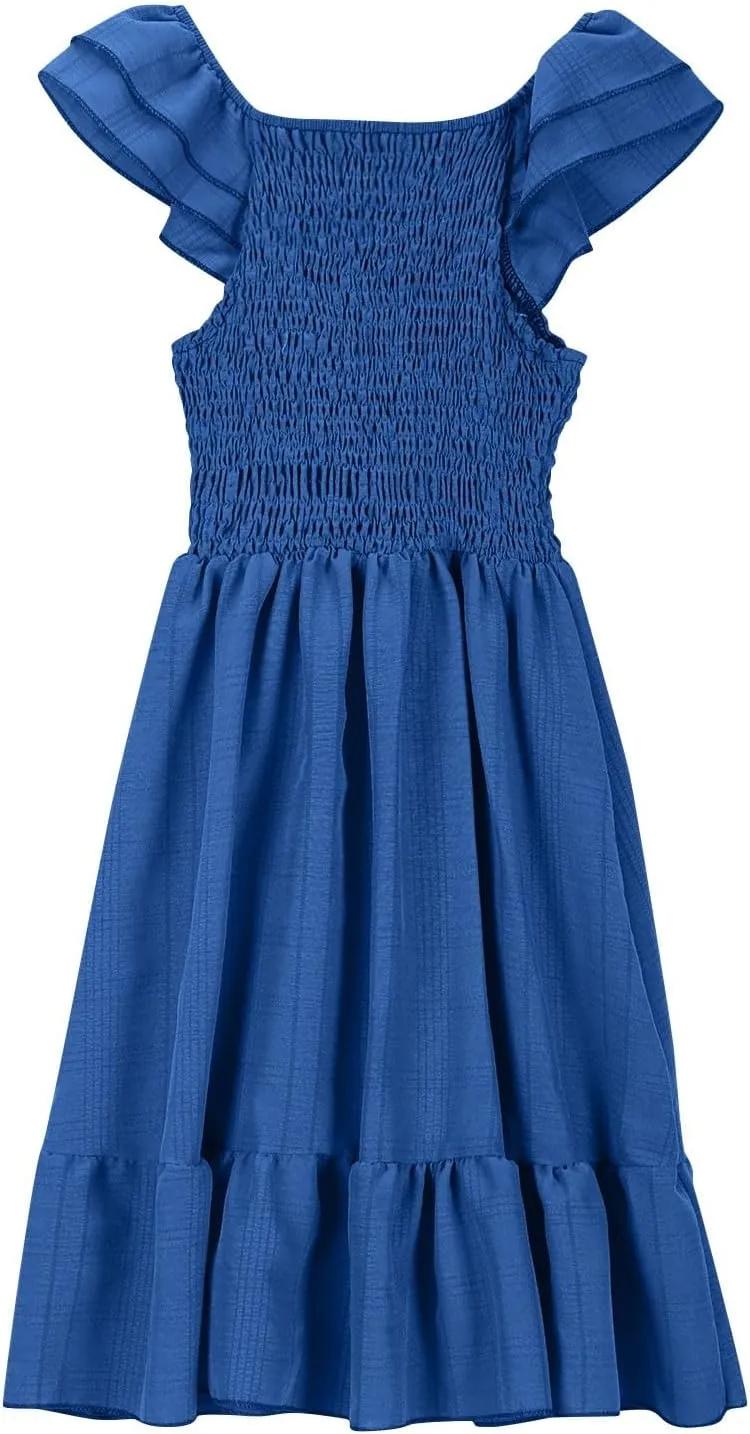 Girls Summer Dresses Cute Ruffle Sleeve Smocked Flowy Kids Spring Dress Party Sundresses 3-12 Years