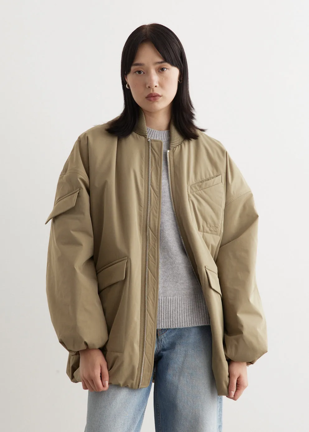 Light Twill Oversized Bomber Jacket