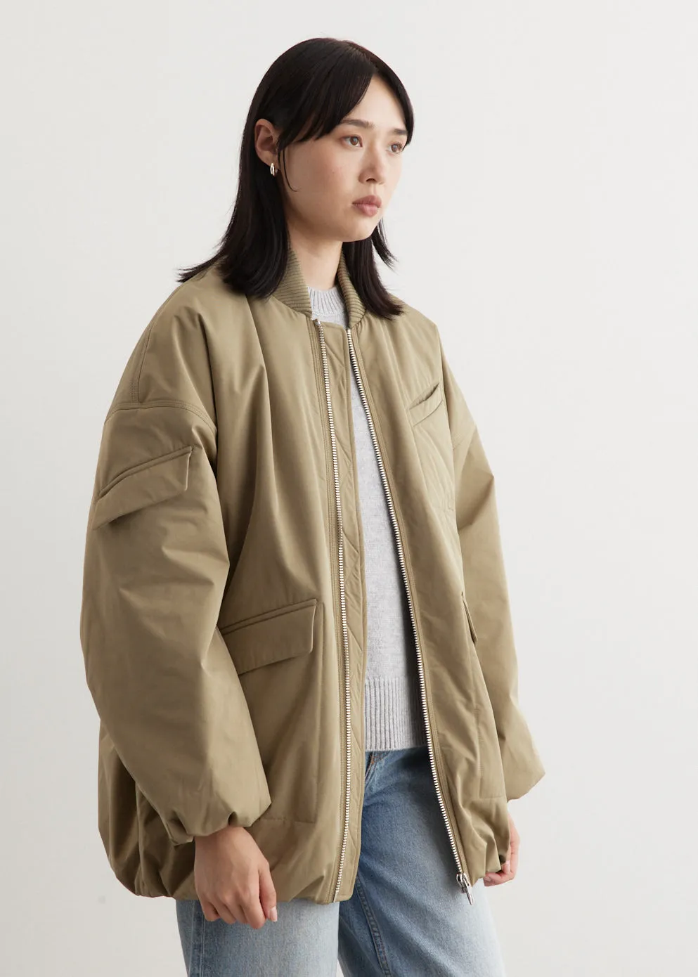Light Twill Oversized Bomber Jacket