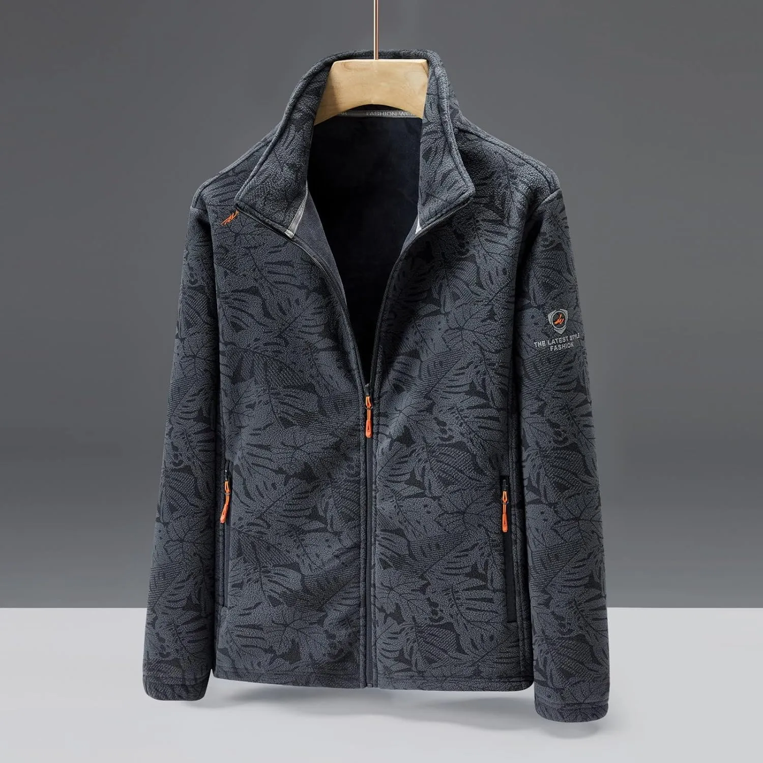 Men Fleece Jacket Winter Warm Lightweight Stand Collar Coat Full Zip Long Sleeve Jackets for Hiking Travel Casual Outwear