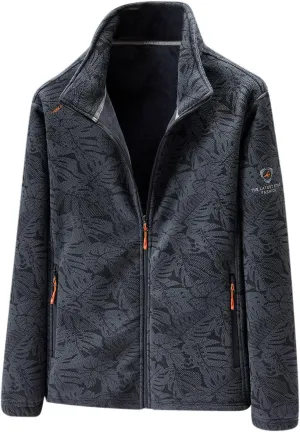 Men Fleece Jacket Winter Warm Lightweight Stand Collar Coat Full Zip Long Sleeve Jackets for Hiking Travel Casual Outwear