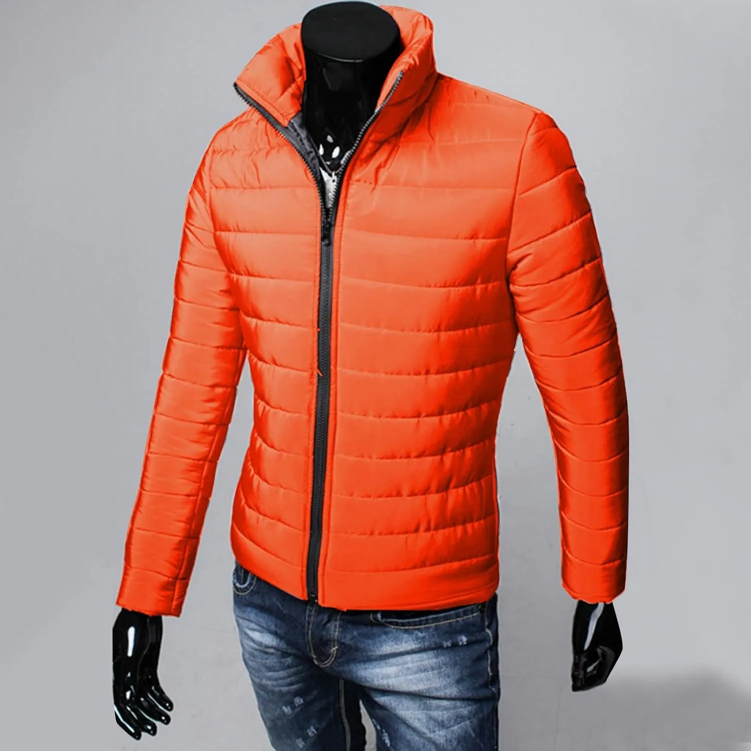 Men Lightweight Jacket Puffer Hoodless Light Padded Zip Down Jacket Winter Warm Bubble Coat Packable Quilted Jackets
