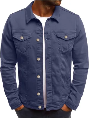 Mens Casual Denim Jackets Long Sleeve Button Down Shirts Loose Fit Lightweight Shacket Jackets Denim Shirt with Pockets