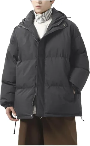 Men's Puffer Jacket Hooded Down Coat Loose Fit Quilted Jacket Zip up Padded Coat Warm Insulated Jackets Winter Outwear