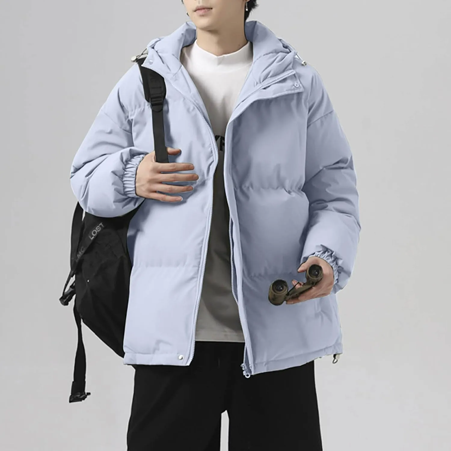 Men's Puffer Jacket Hooded Down Coat Loose Fit Quilted Jacket Zip up Padded Coat Warm Insulated Jackets Winter Outwear