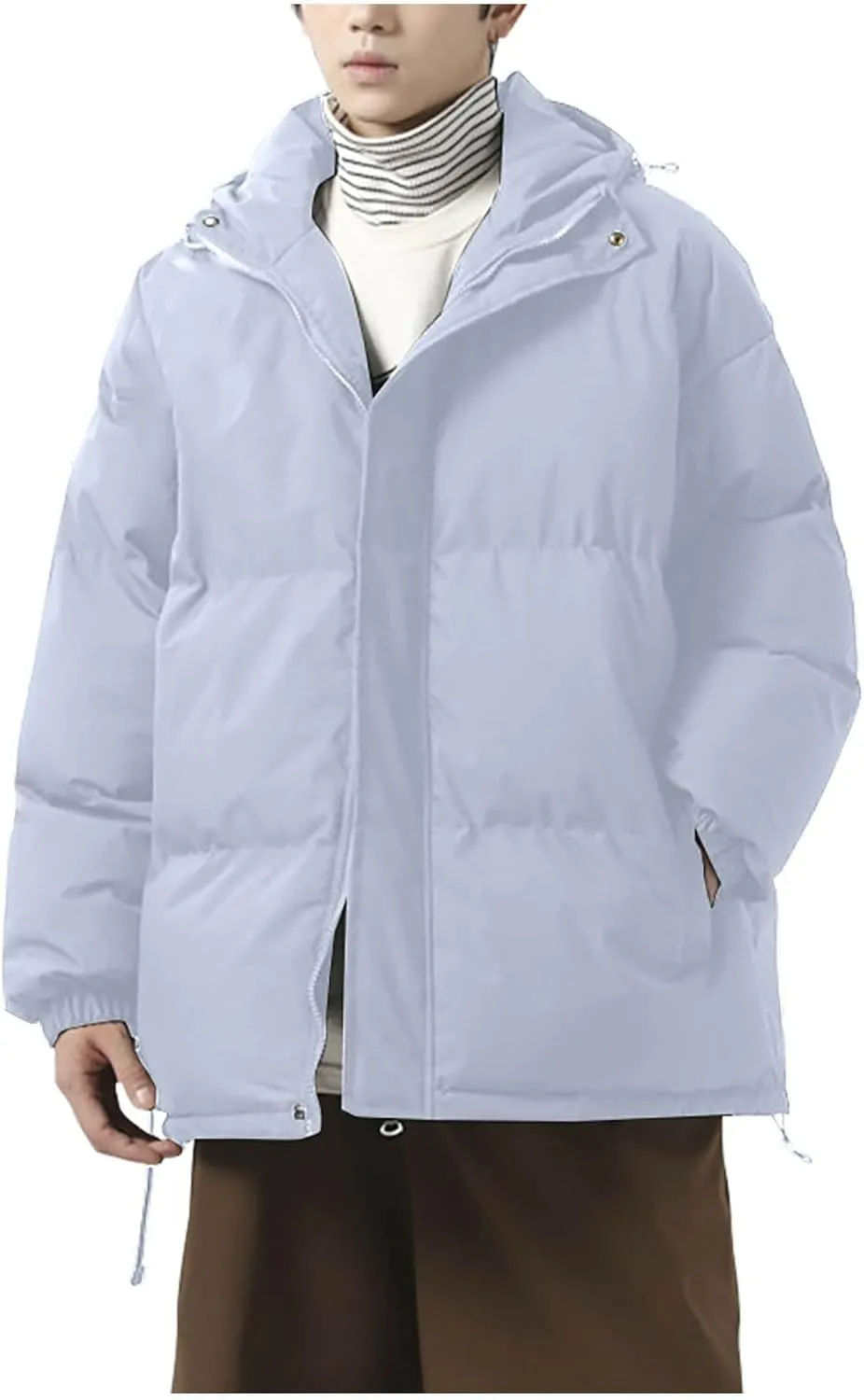 Men's Puffer Jacket Hooded Down Coat Loose Fit Quilted Jacket Zip up Padded Coat Warm Insulated Jackets Winter Outwear