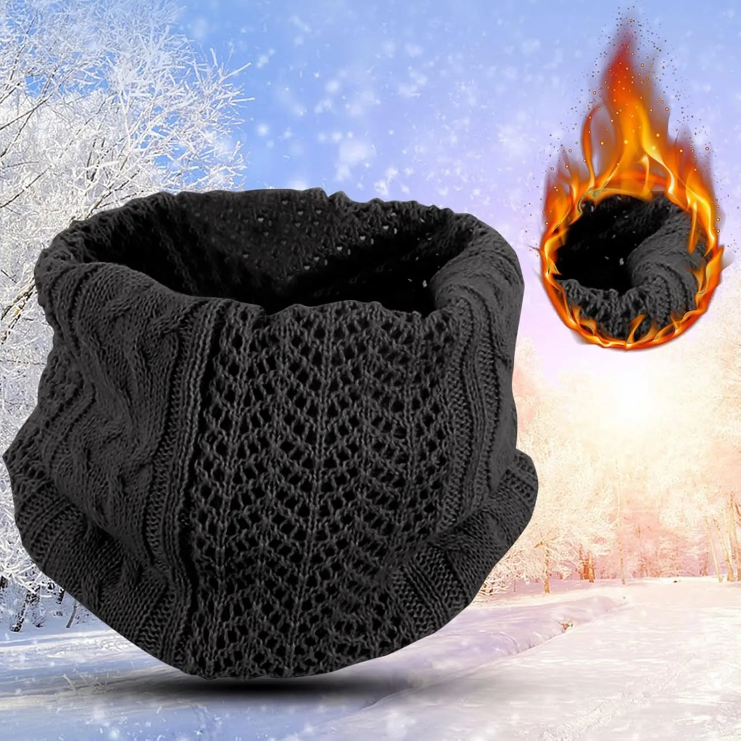 Mens Womens Warm Winter Scarf Neck Gaiter Warmer Knit Wool Ski Thermal Scarves Windproof Face Mask for Cold Weather
