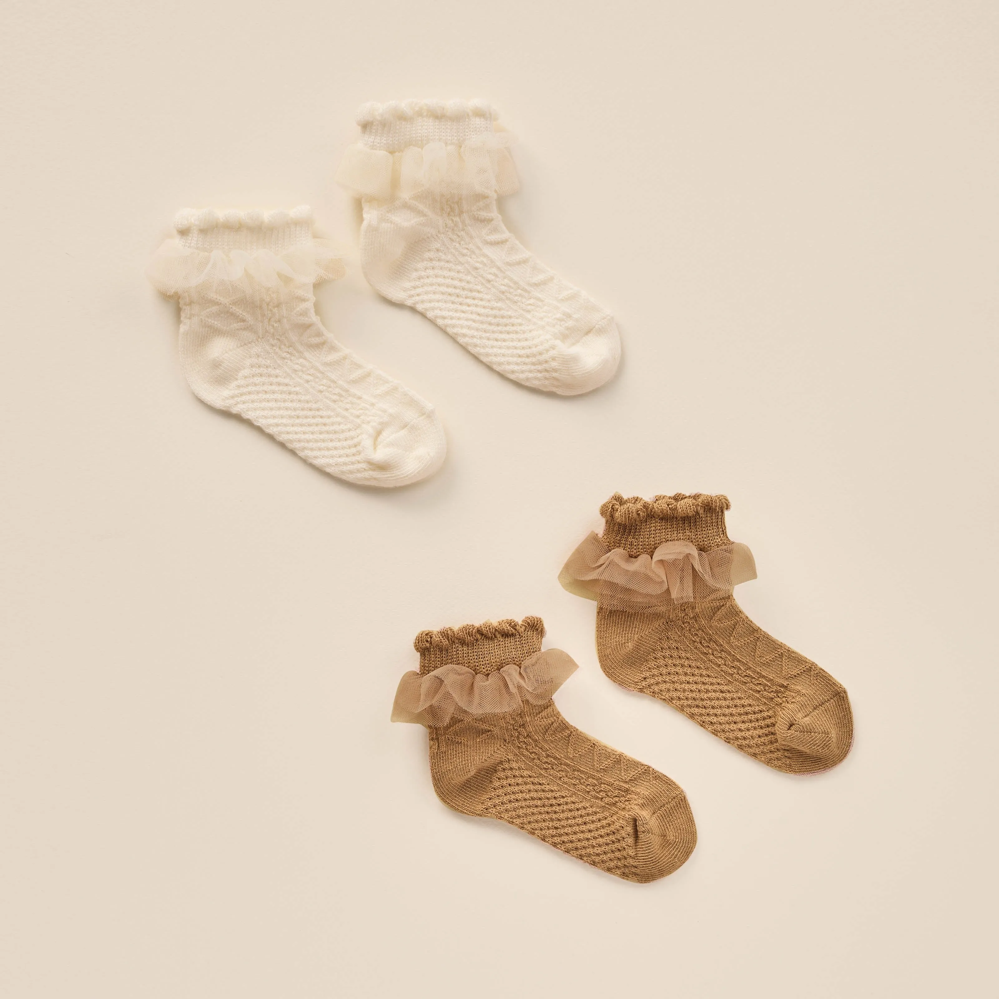 Noralee Ruffle Socks in Ivory & Golden