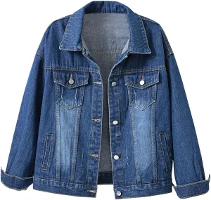 Pearls Denim Jacket For Woemn 3/4 Sleeve Button Down Plus Size Denim Jacket Basic Lapel Trucker Coat
