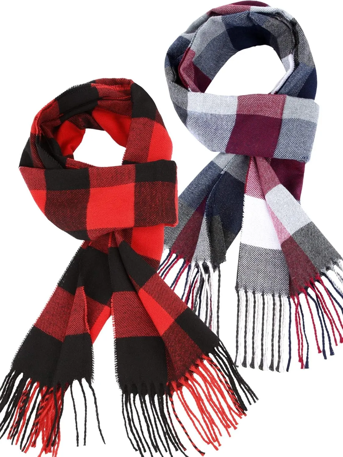 SATINIOR 2 Pieces Women Buffalo Plaid Scarf Winter Buffalo Check Scarves Warm Blanket Scarf Plaid Wrap Shawl