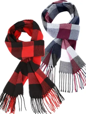 SATINIOR 2 Pieces Women Buffalo Plaid Scarf Winter Buffalo Check Scarves Warm Blanket Scarf Plaid Wrap Shawl