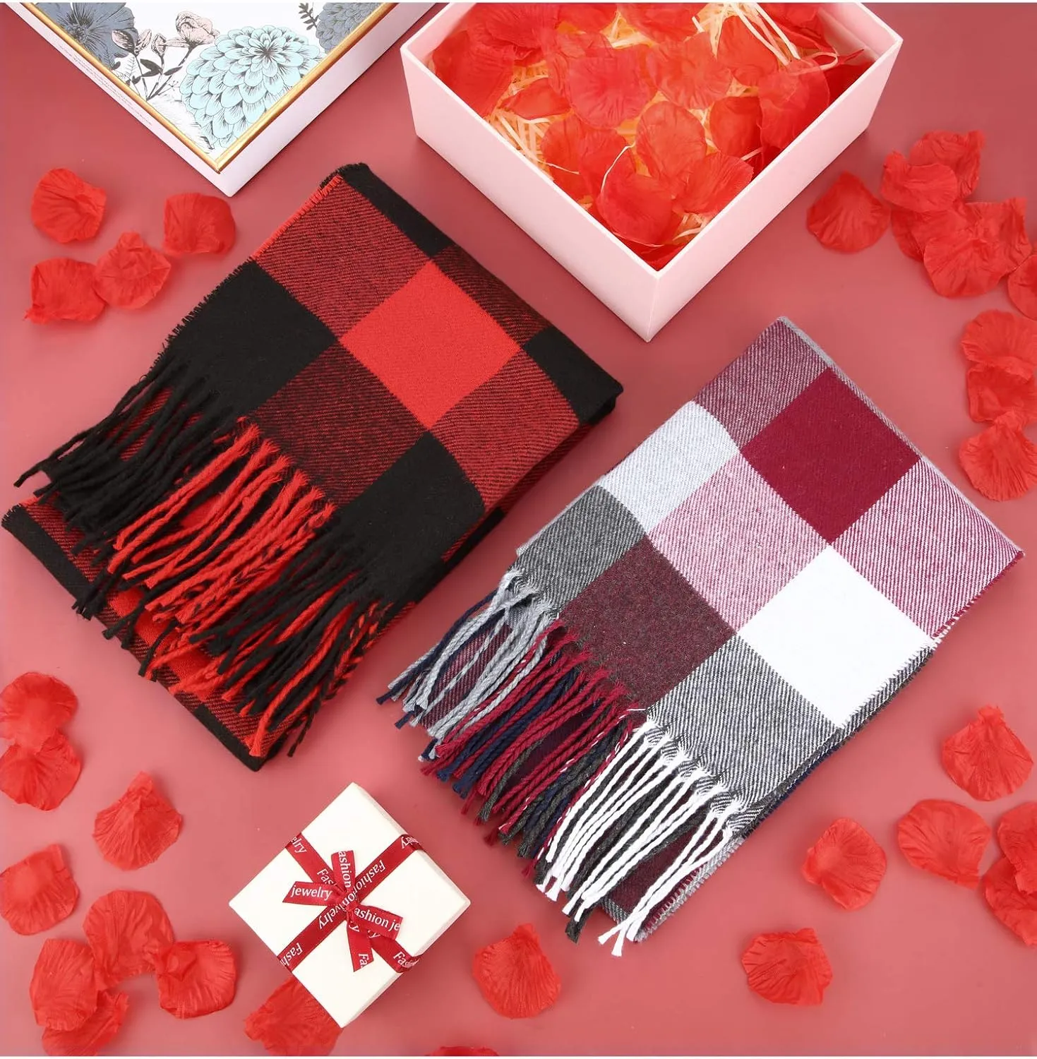 SATINIOR 2 Pieces Women Buffalo Plaid Scarf Winter Buffalo Check Scarves Warm Blanket Scarf Plaid Wrap Shawl