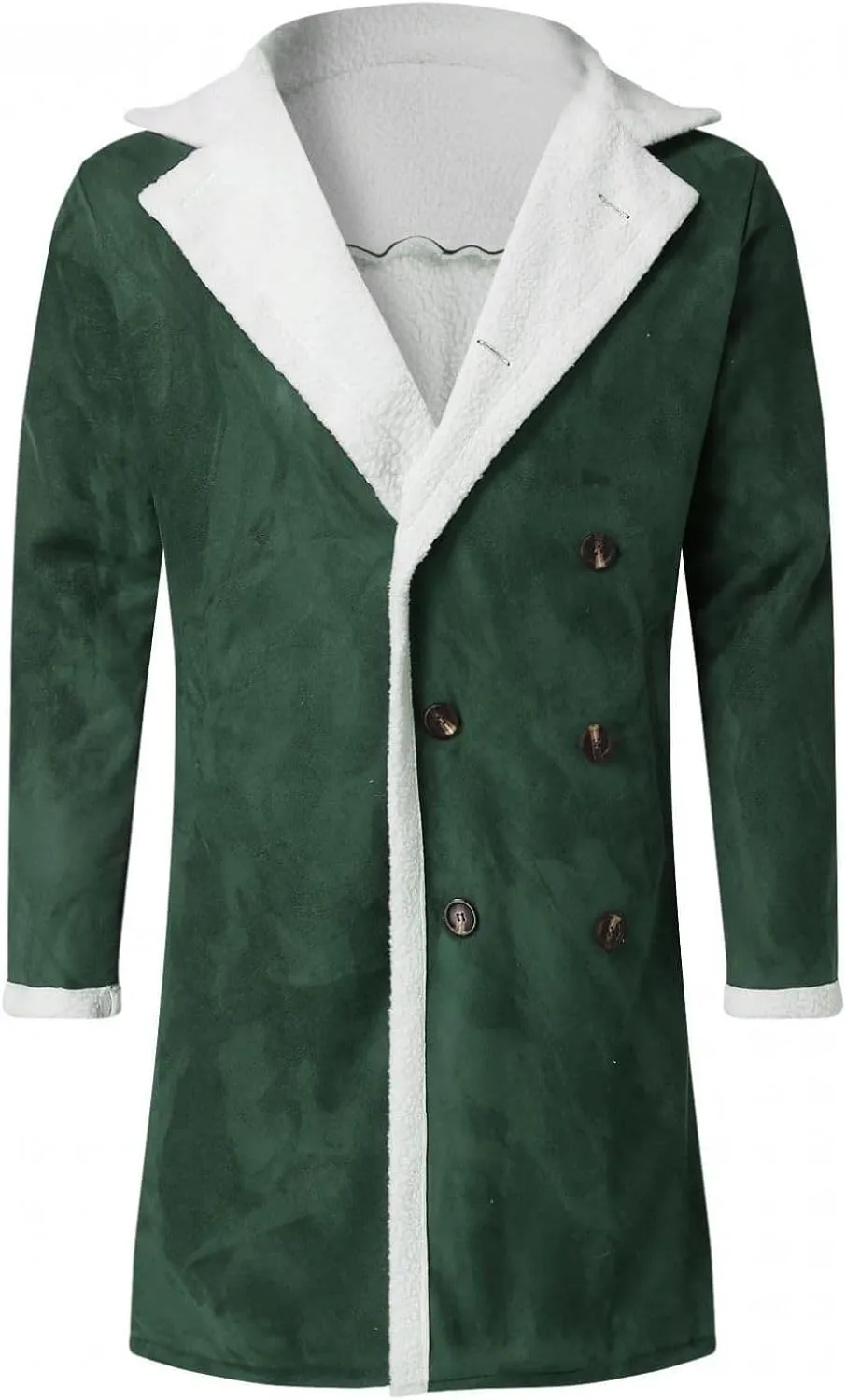 Sherpa Lined Jacket Men Sheepskin Fleece Coat Fur Collar Long Trench Coats Double Breasted Peacoat Warm Winter Overcoat