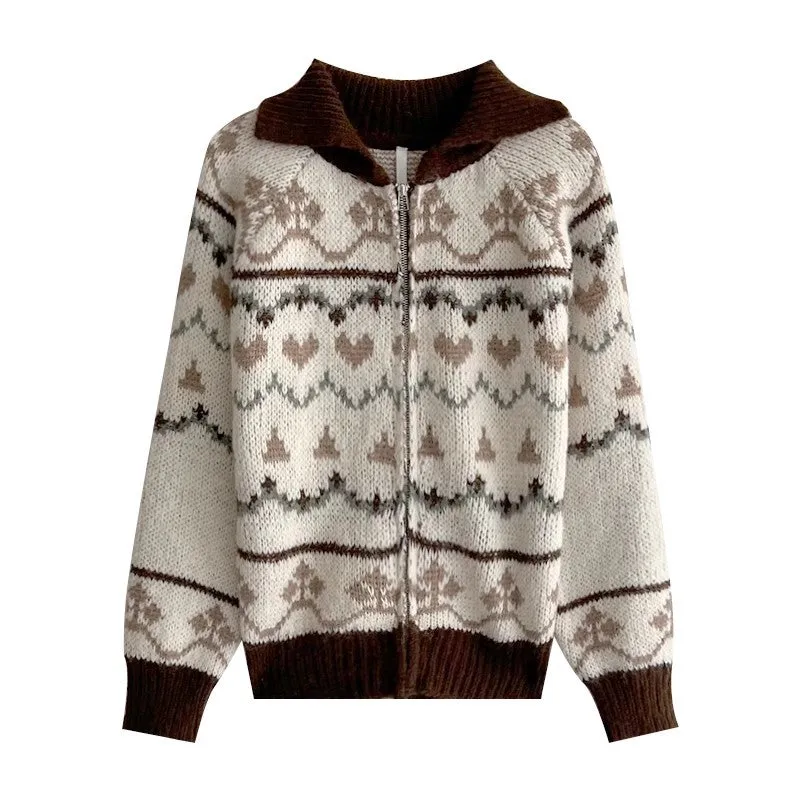 Soft jacquard zipper knitted top     S4763