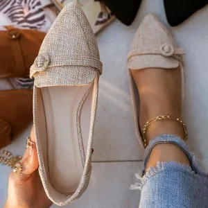 Sohiwoo Women Flats Pointed Toe Beige Lady Flat Heel Shoes Bowknot Slip on Loafers Office Lady Elegant Shoes Soft Sole Comfortable 31-45
