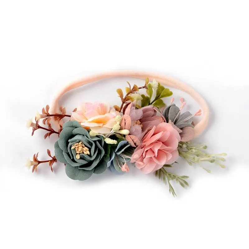 Sweet Floral Baby Girls Christening / Baptism Nylon Headband - (Style 1)