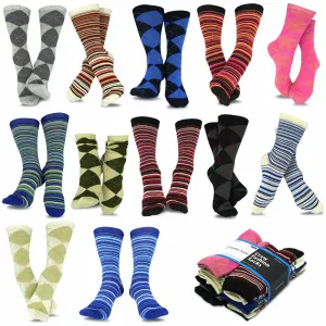 TeeHee Socks Women's Casual Polyester Crew Argyle Ministripe 12-Pack (1118998)