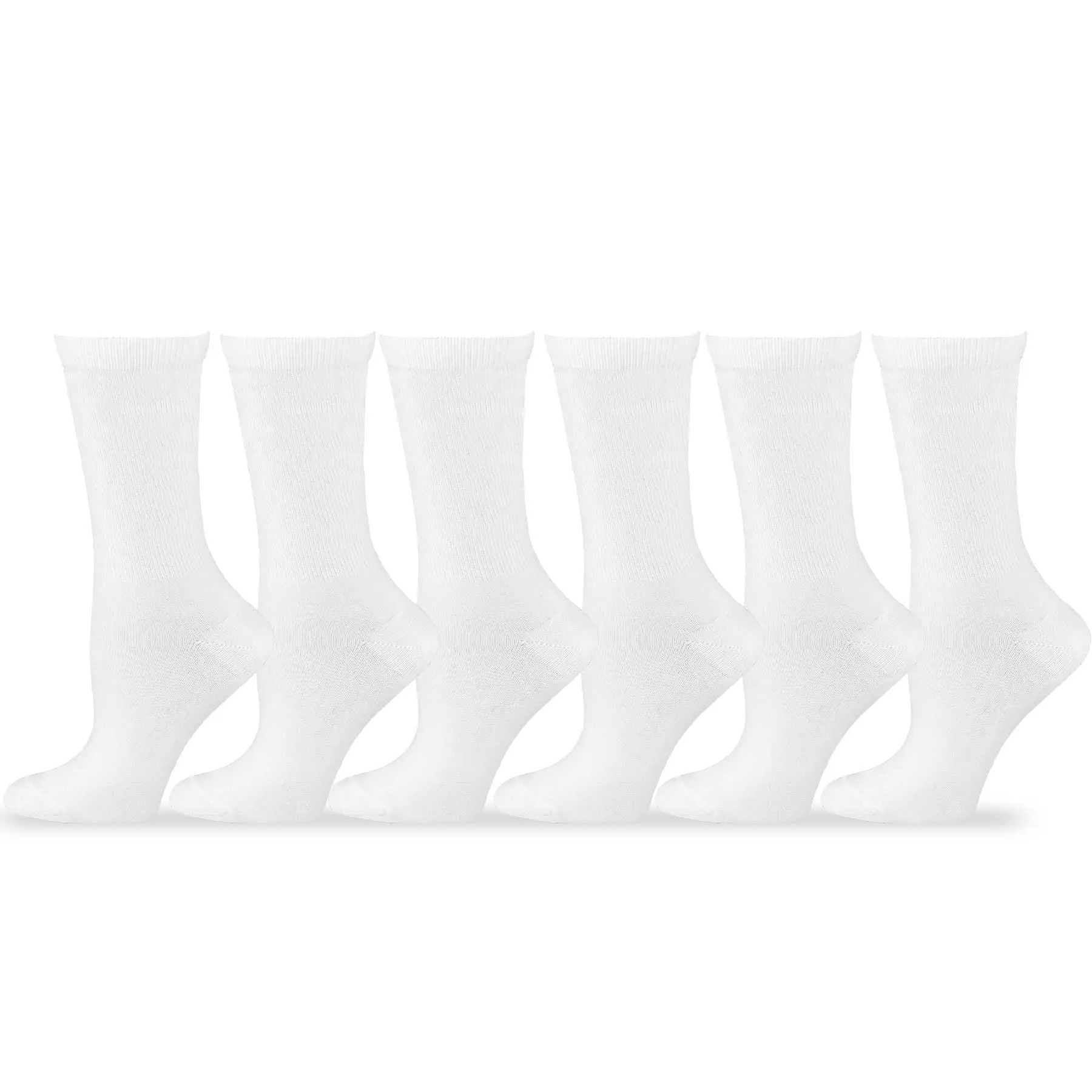 TeeHee Socks Women's Casual Polyester Crew White 6-Pack (12240)