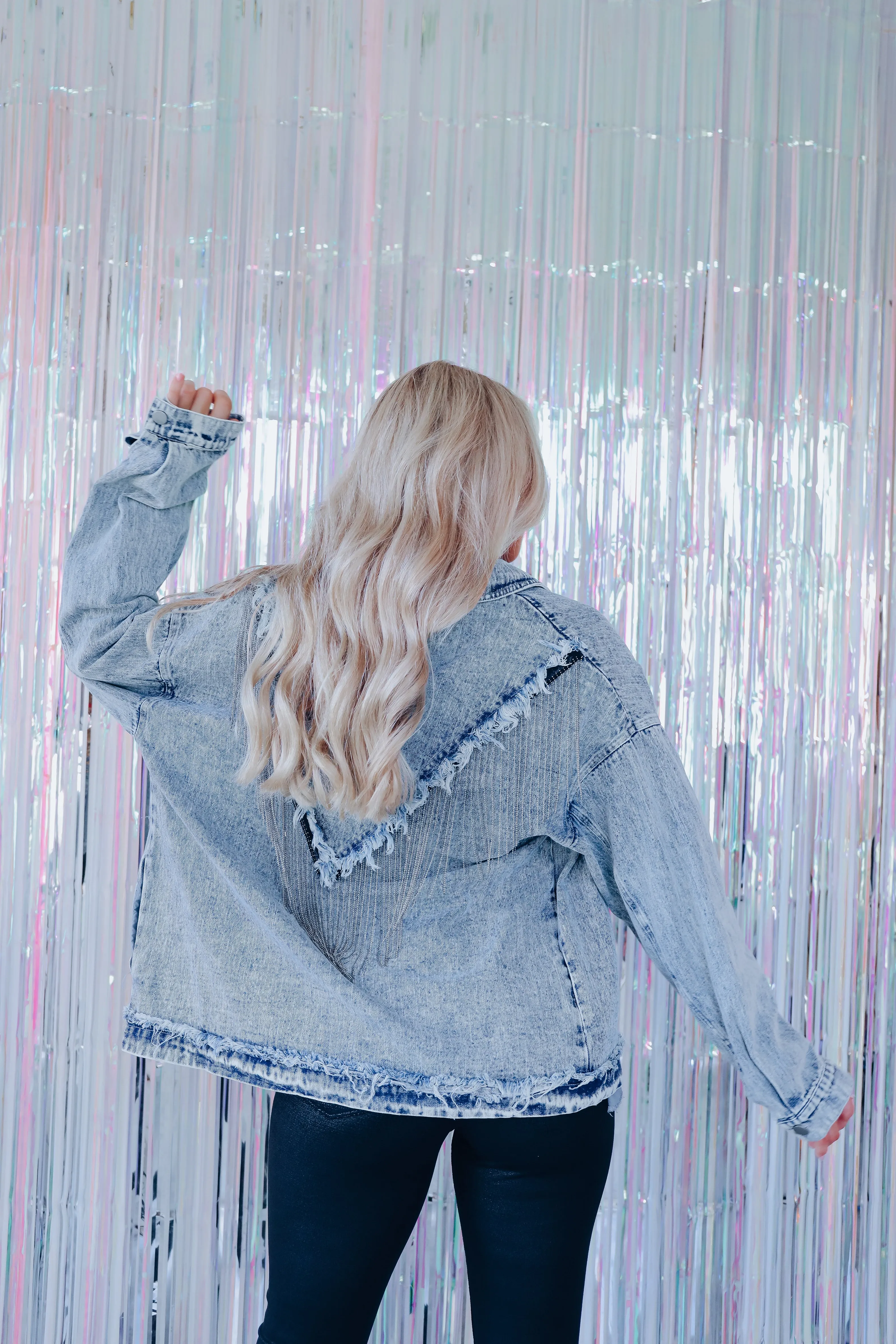 Venue Worthy Sequin Patch Pocket Denim Jacket