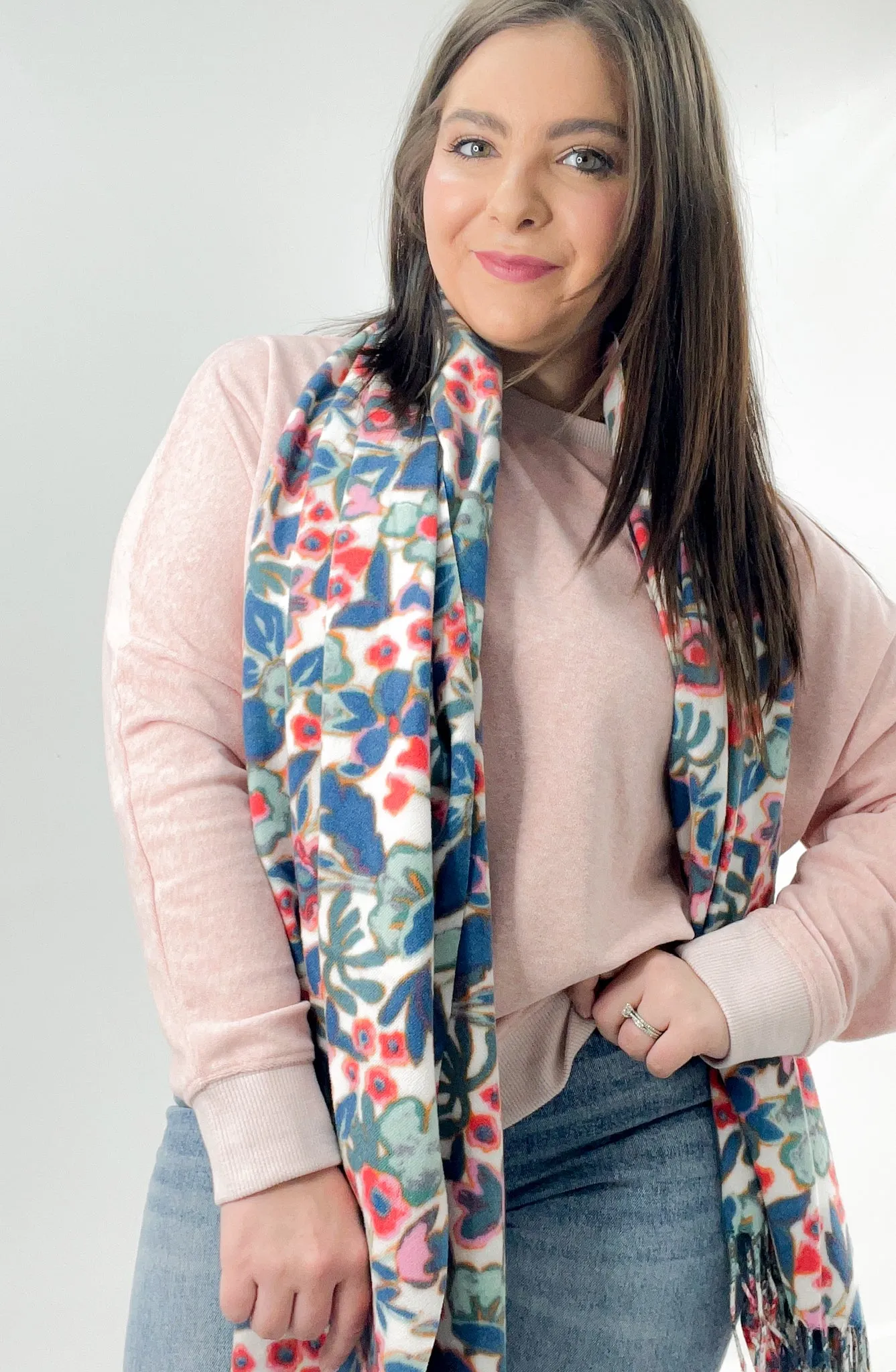 Warm Floral Print Tassel Scarf