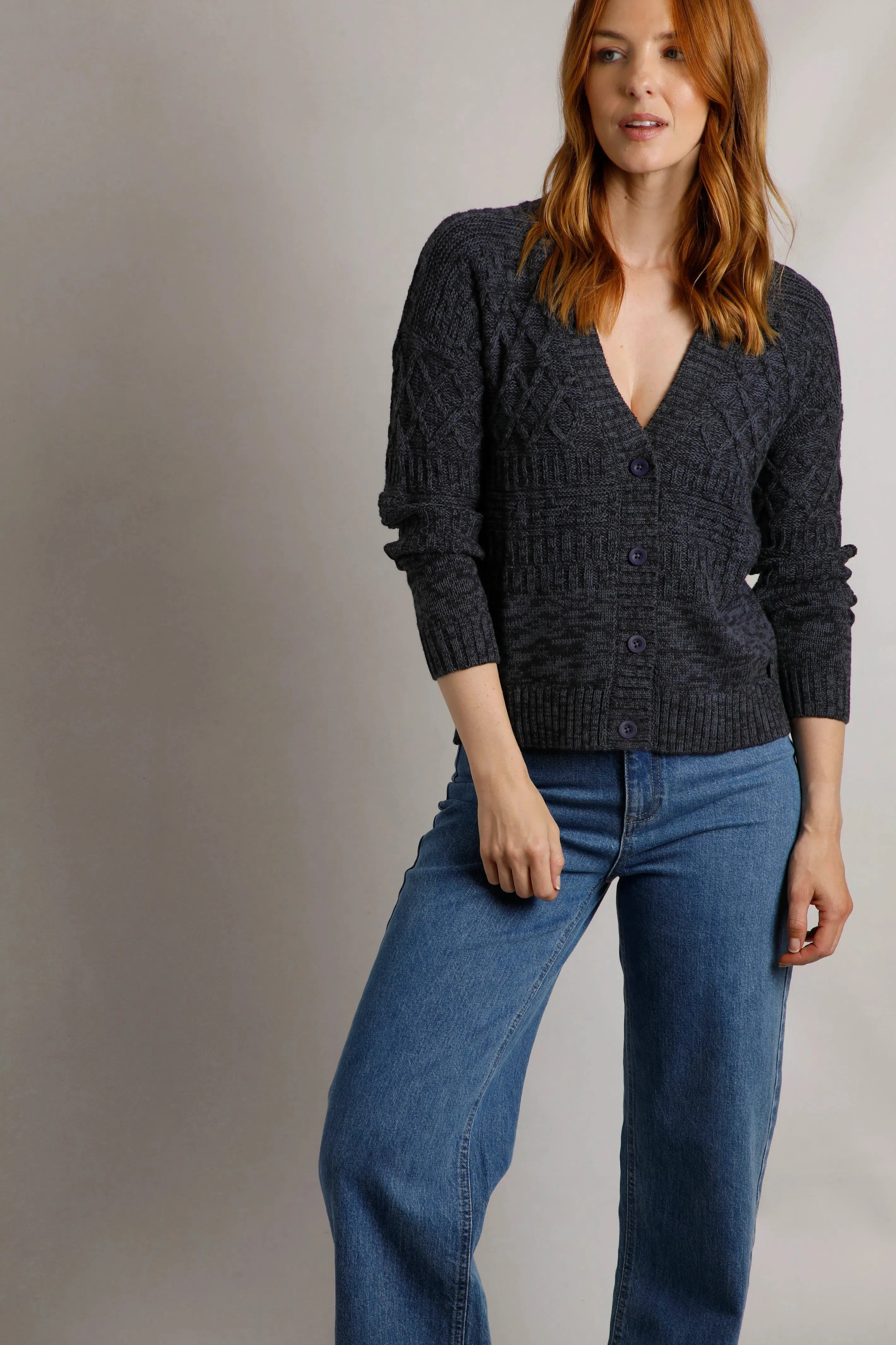 Weird Fish 20 Navy Amiens Eco Mixed Stitch Cardigan