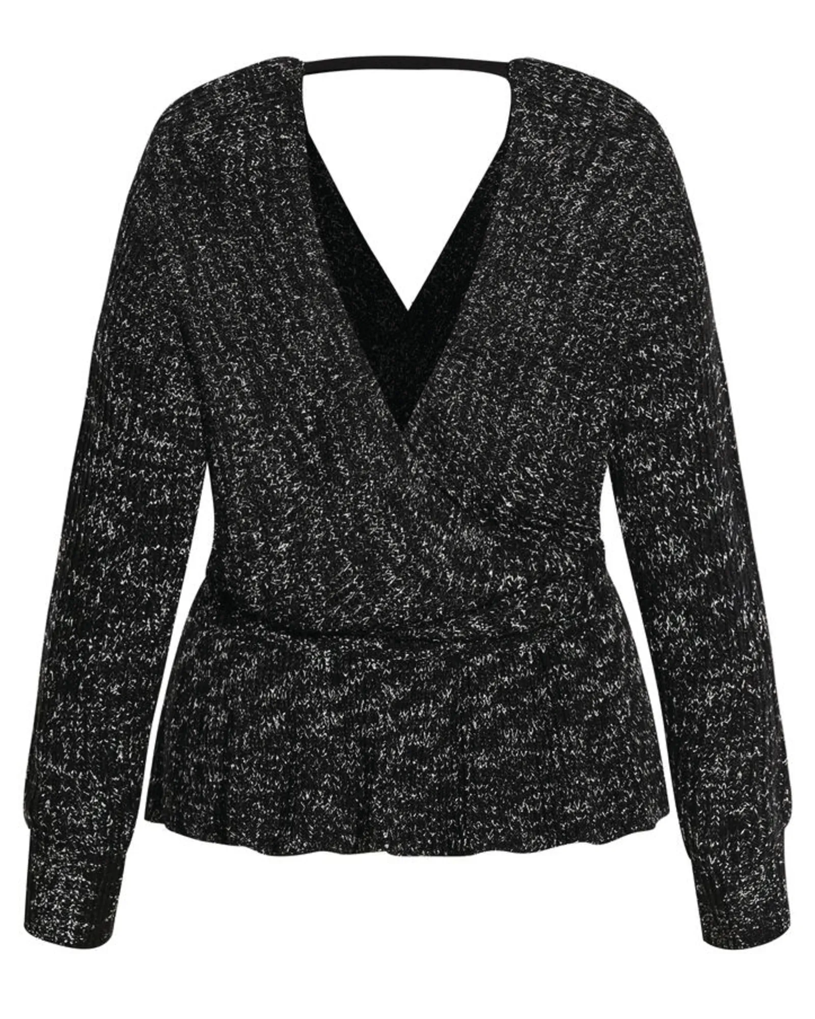 Western V-Neck Knit Peplum Sweater | Black