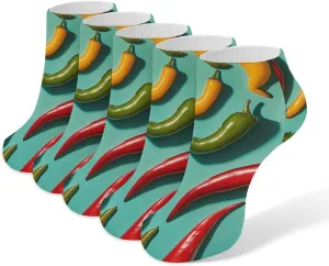 Women Socks Chili Pepper Image Printed Christmas Socks Ankle Socks Athletic Socks Slipper Socks No Show Socks