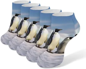 Women Socks Five Penguins Printed Christmas Socks Ankle Socks Athletic Socks Slipper Socks No Show Socks