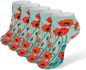 Women Socks Poppy Flowers Print Printed Christmas Socks Ankle Socks Athletic Socks Slipper Socks No Show Socks