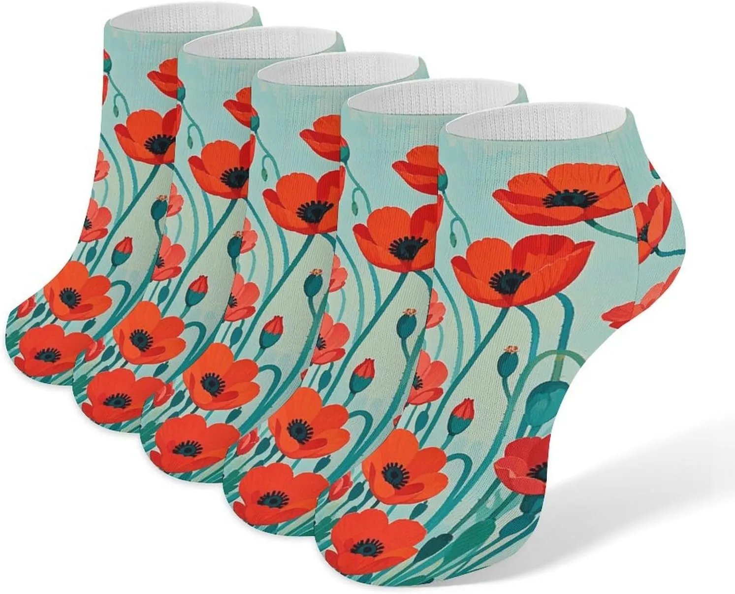 Women Socks Poppy Flowers Print Printed Christmas Socks Ankle Socks Athletic Socks Slipper Socks No Show Socks