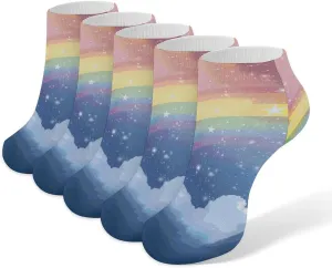 Women Socks Star in Rainbow Sky Printed Christmas Socks Ankle Socks Athletic Socks Slipper Socks No Show Socks