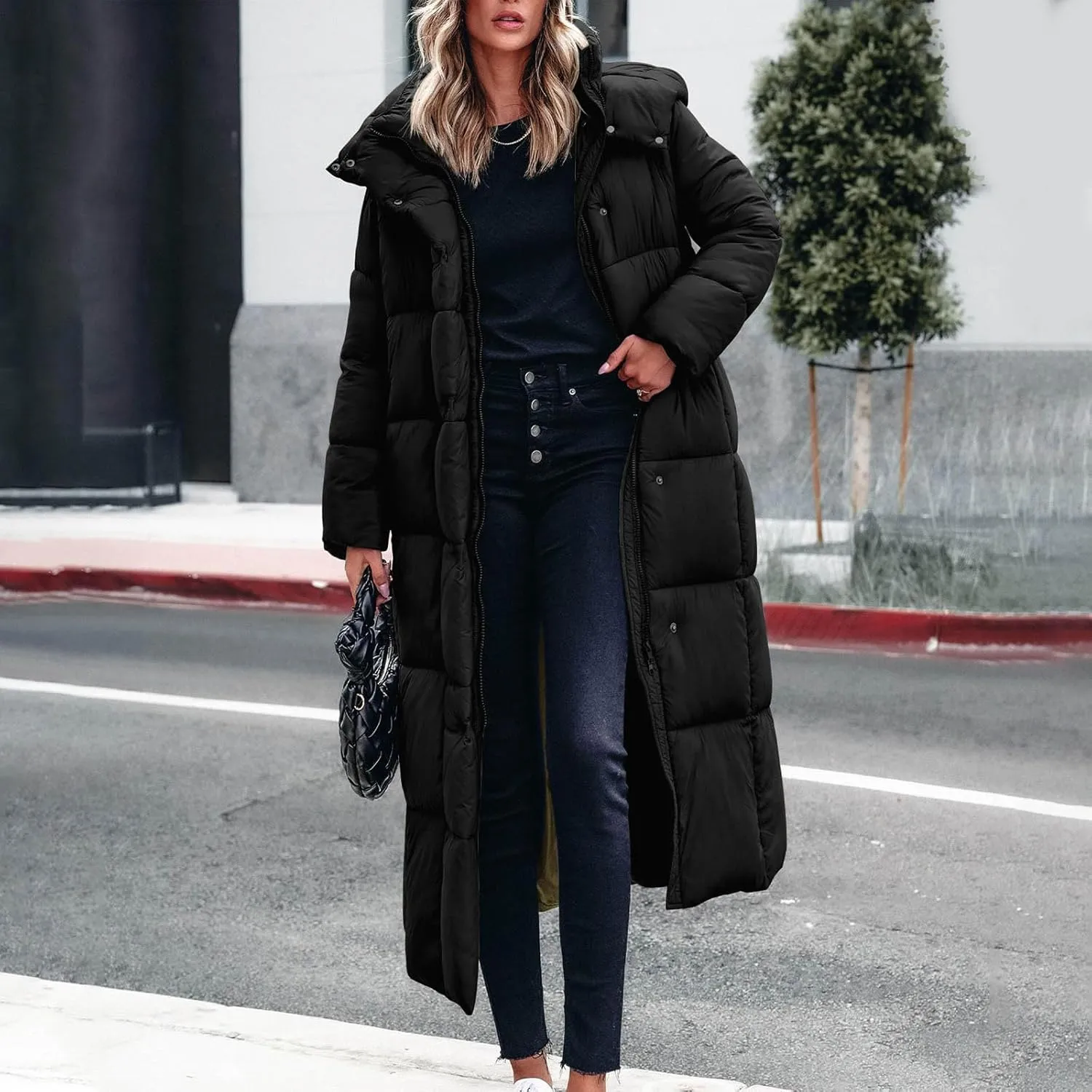 Women Winter Coats Plus Size Long Puffer Jackets Casual Oversized Thicken Down Coats Long Sleeve Overcoats