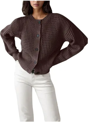 Womens 2024 Casual Fashion Open Front Cardigans Cropped Chunky Knit Long Sleeve Sweaters Fall Trendy Outfits